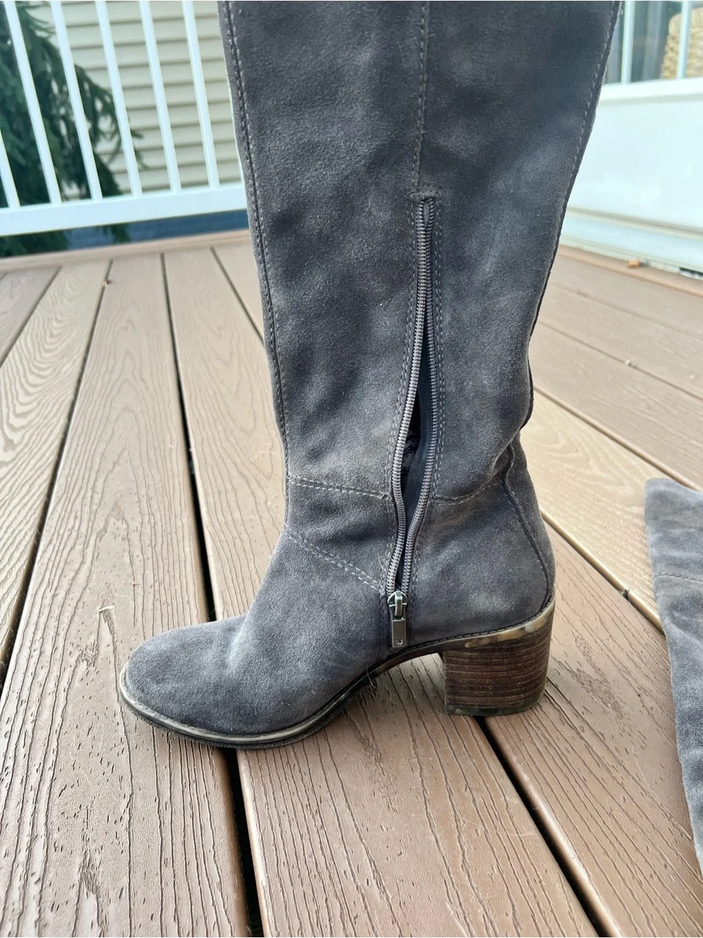 Lucky Brand Grey Suede Over-the-Knee Block Heel Boots